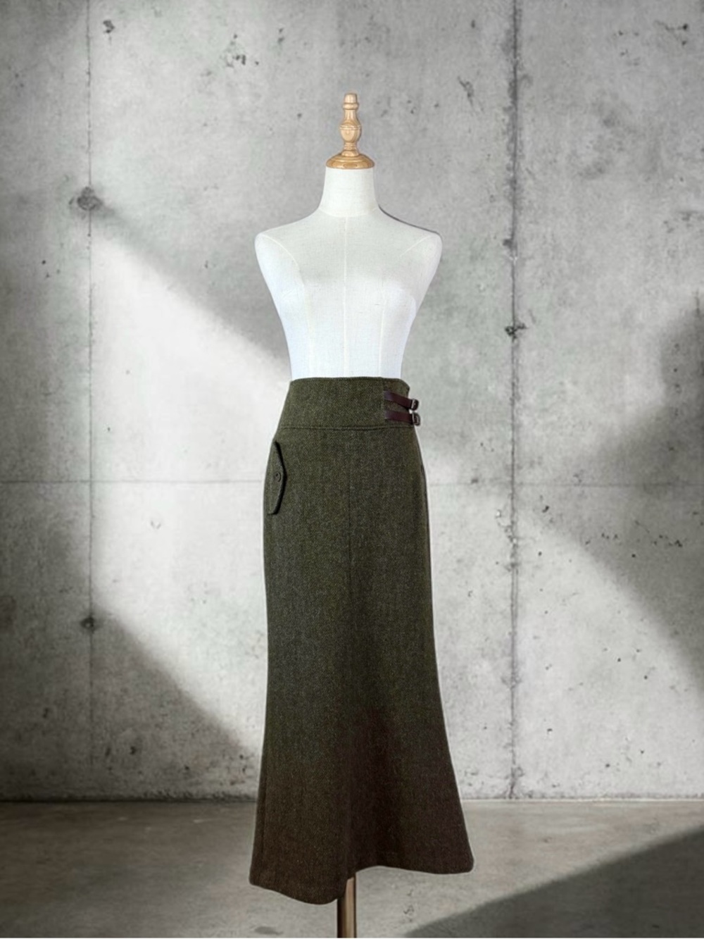 NWT Ralph Lauren Blue Label Maxi Skirt with Leather Buckles Olivewood | 6